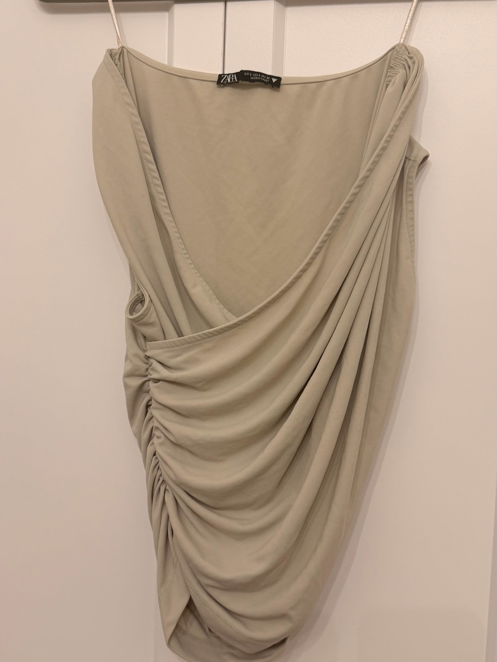 Zara Asymmetrical Ruched Draped Top in Sage Green